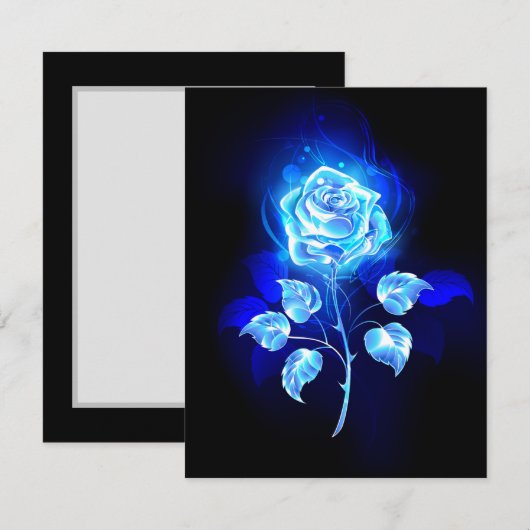 Brandende Blauwe Roos RSVP Kaartje (Voorkant / Achterkant)