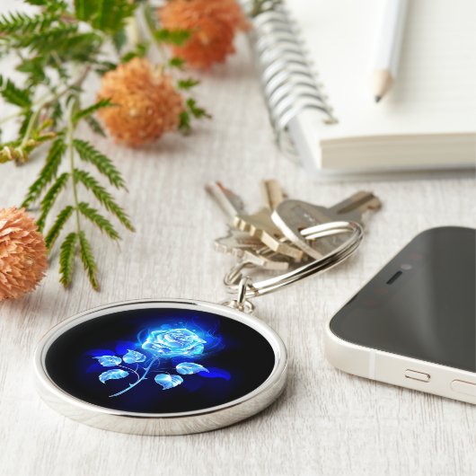 Brandende Blauwe Roos Sleutelhanger (Zijkant)