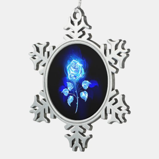 Brandende Blauwe Roos Tin Sneeuwvlok Ornament (Rechts)