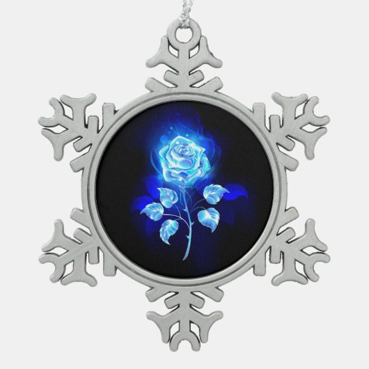 Brandende Blauwe Roos Tin Sneeuwvlok Ornament (Voorkant)