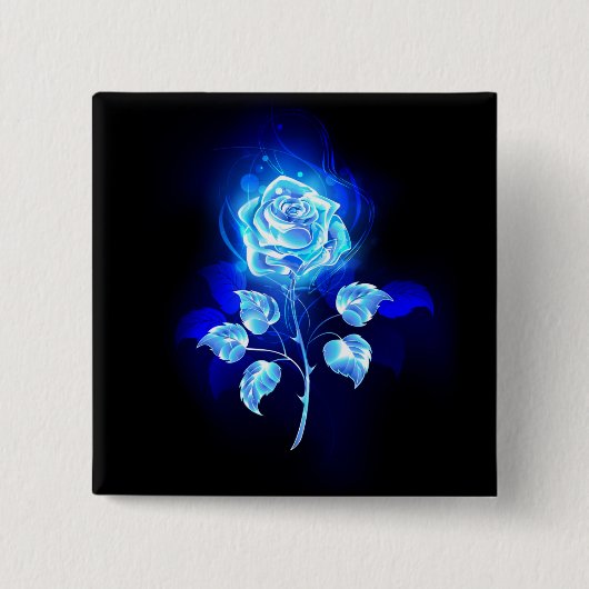 Brandende Blauwe Roos Vierkante Button 5,1 Cm (Voorkant)