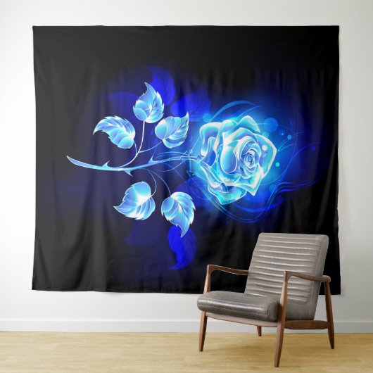 Brandende Blauwe Roos Wandkleed (In Situ (horizontaal))