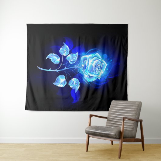 Brandende Blauwe Roos Wandkleed (In Situ (horizontaal))