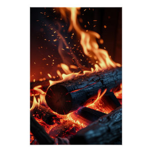 Brandende blokken hout – gloeiend vuur en vonken p perfect poster
