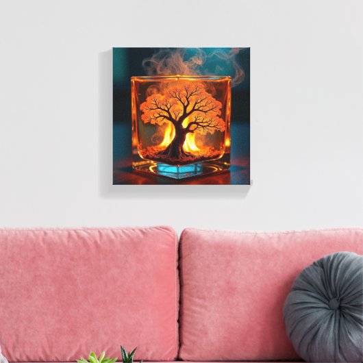 Brandende Boom Binnen Glas Whiskey Kubus Art Canvas Afdruk (Insitu (Woonkamer))