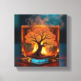 Brandende Boom Binnen Glas Whiskey Kubus Art Canvas Afdruk