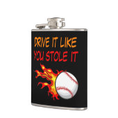 Brandende honkbal in vlammen met grappig citaat, z heupfles (Links)