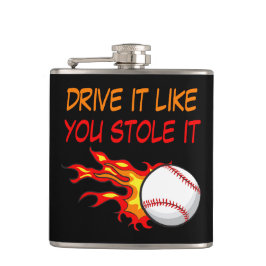 Brandende honkbal in vlammen met grappig citaat, z heupfles