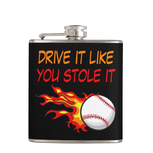 Brandende honkbal in vlammen met grappig citaat, z heupfles (Voorkant)