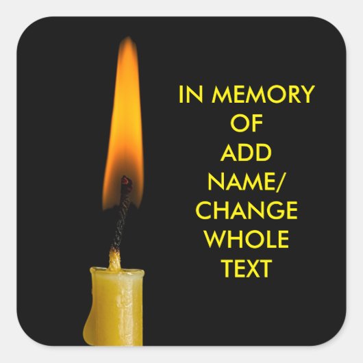 Brandende kaars en Jouw tekst. 2 Vierkante Sticker (Voorkant)