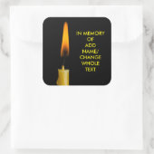 Brandende kaars en Jouw tekst. 2 Vierkante Sticker (Tas)