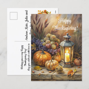 Brandende kaars en pompoenen Happy Thanksgiving Feestdagenkaart