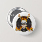 Brandende ockey-sticks ronde button 5,7 cm (Voorkant /achterkant)