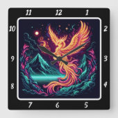 Brandende Phoenix boven besneeuwde toppen Vierkante Klok (Voorkant)