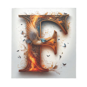 Brandende Phoenix Letter "F" Kunstprint/Ansichtkaa Notitieblok