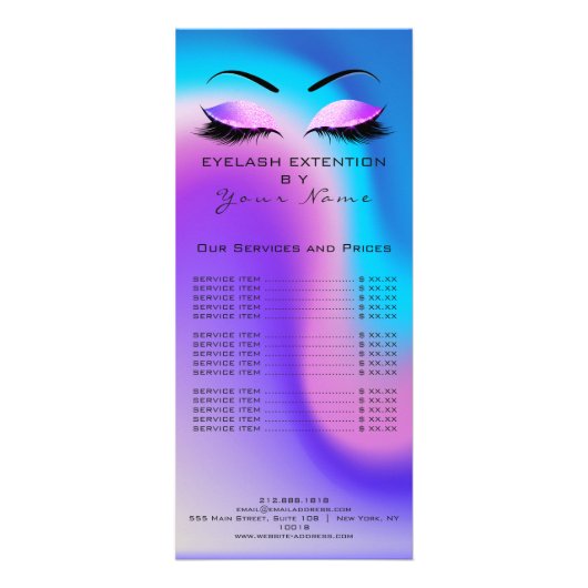 Brandende prijslijst Lashes Extension Miami Beach Reclamekaart (Achterkant)