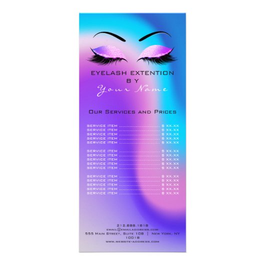 Brandende prijslijst Lashes Extension Miami Ocean Reclamekaart (Achterkant)