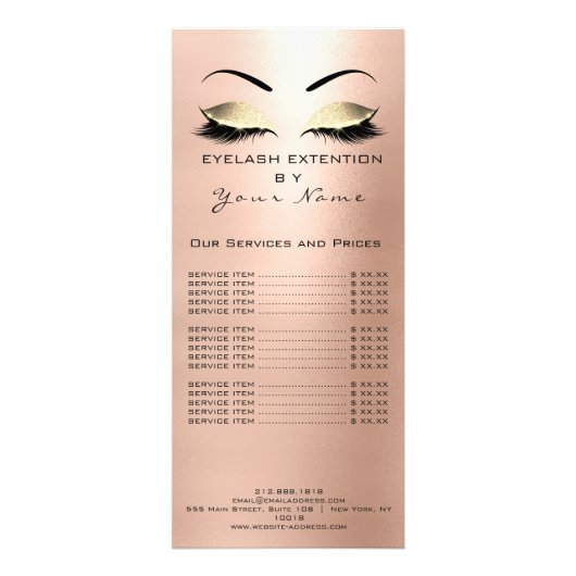 Brandende prijslijst Lashes Uitbreidingsroze Rose Reclamekaart (Voorkant)