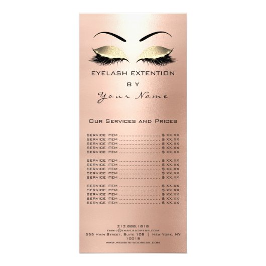 Brandende prijslijst Lashes Uitbreidingsroze Rose Reclamekaart (Achterkant)