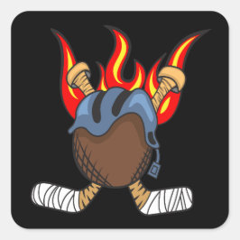 Brandende Puck en Hockey Sticks in vlammen, zwart Vierkante Sticker