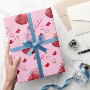 Brandende rode harten op roze achtergrond romantis cadeaupapier