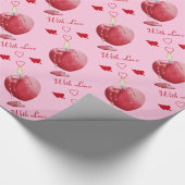 Brandende rode harten op roze achtergrond romantis cadeaupapier (Hoek)