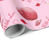 Brandende rode harten op roze achtergrond romantis cadeaupapier (Rol Hoek)