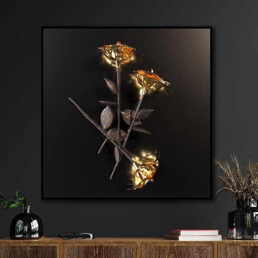Brandende Rozen – Gouden Elegantie Canvas Afdruk