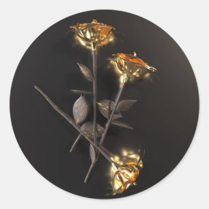 Brandende Rozen – Gouden Elegantie Ronde Sticker