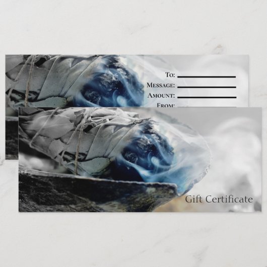 Brandende salie roken metafysische gift certificaa kaart (Voorkant / Achterkant)