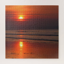Brandende strandzonsondergang - 20x20 - 676 stuks legpuzzel