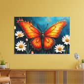 Brandende vlinder heldere vurige monarch vleugels canvas afdruk (Insitu (Woonkamer))