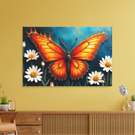 Brandende vlinder heldere vurige monarch vleugels canvas afdruk