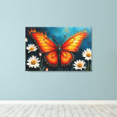 Brandende vlinder heldere vurige monarch vleugels canvas afdruk (Insitu (Houten vloer))