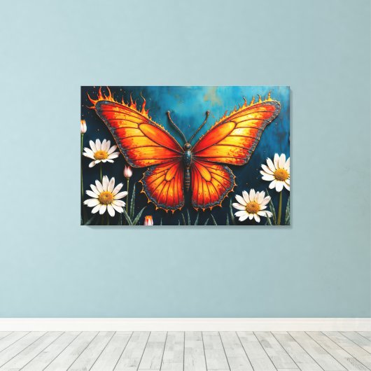 Brandende vlinder heldere vurige monarch vleugels canvas afdruk (Insitu (Houten vloer))