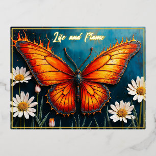 Brandende vlinder heldere vurige monarch vleugels folie feestdagen briefkaart