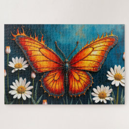 Brandende vlinder heldere vurige monarch vleugels legpuzzel