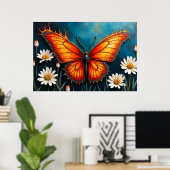 Brandende vlinder heldere vurige monarch vleugels poster (Thuiskantoor)