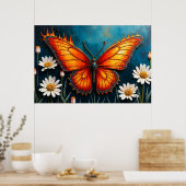 Brandende vlinder heldere vurige monarch vleugels poster (Keuken)