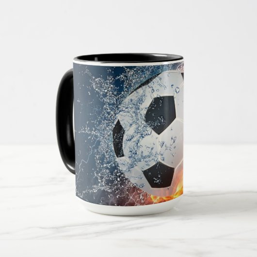 Brandende voetbal bal werpkussen mok (Voorkant links)