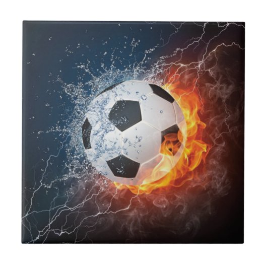 Brandende voetbal kussensloop tegeltje (Voorkant)