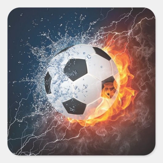 Brandende voetbal-werpkussen vierkante sticker (Voorkant)