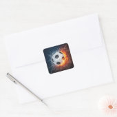 Brandende voetbal-werpkussen vierkante sticker (Envelop)