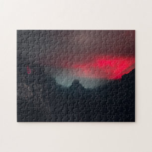 Brandende wolken, mist en bergen legpuzzel