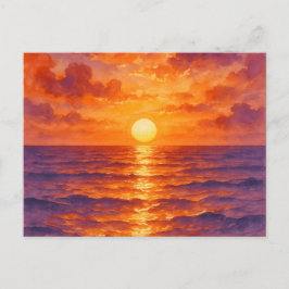 Brandende Zonsondergang - Levendige Aquarel Schild Briefkaart