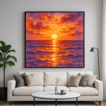 Brandende Zonsondergang - Levendige Aquarel Schild