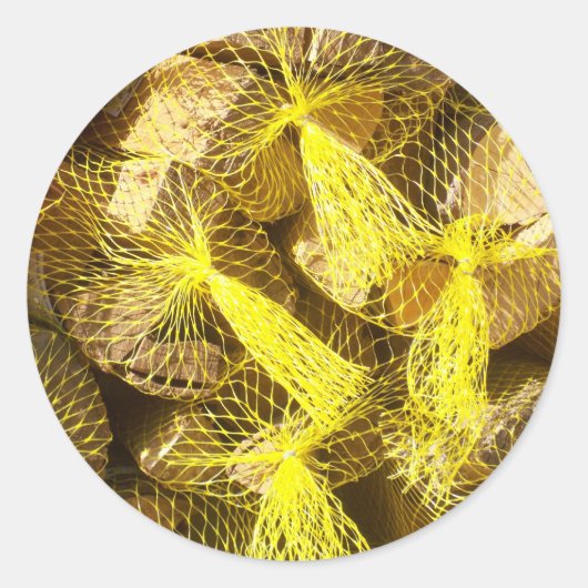 Brandhout bundels ronde sticker (Voorkant)