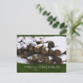 Brandhout met sneeuw - Vrolijk Kerstfeest Feestdagenkaart (Staand voorkant)