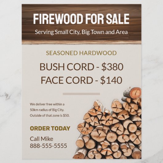 Brandhout te koop Business Flyer Sjabloon (Voorkant)