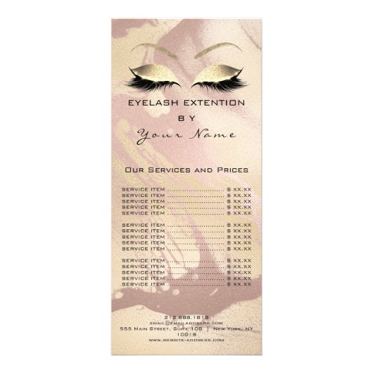Branding Prijslijst Lashes Extension Blush Marble Reclamekaart (Achterkant)